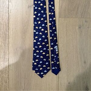 Hermes Navy and Gold Umbrella Pattern Tie